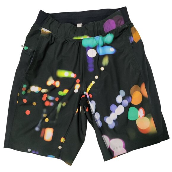 Lululemon Men's Black/Multi City Lights Pattern Blink Me Athletic Shorts Size S - Picture 2 of 15